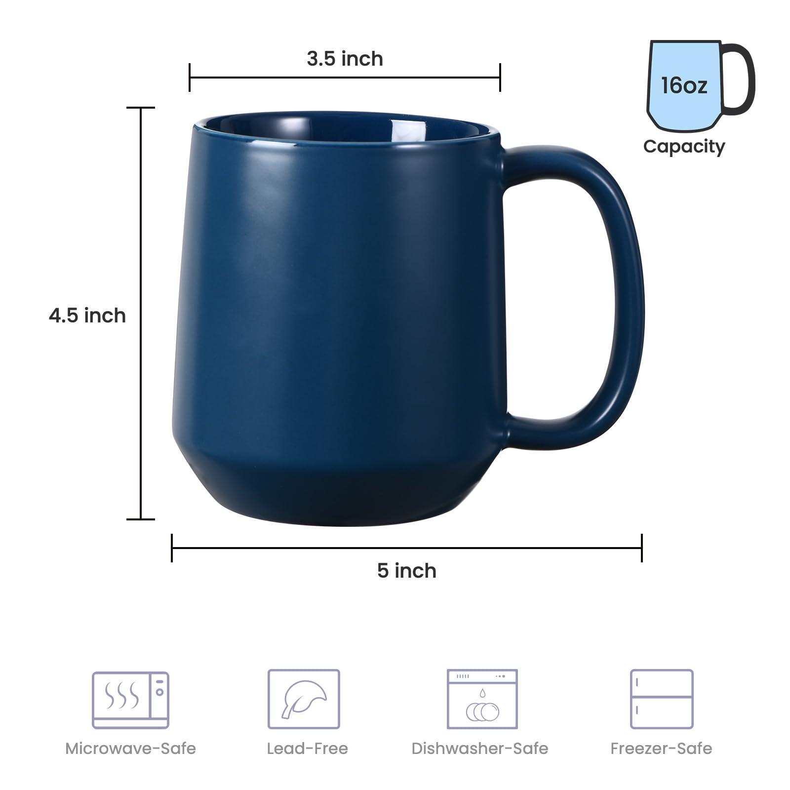 Miicol ceramic mug features a round bottom design for stable placement.