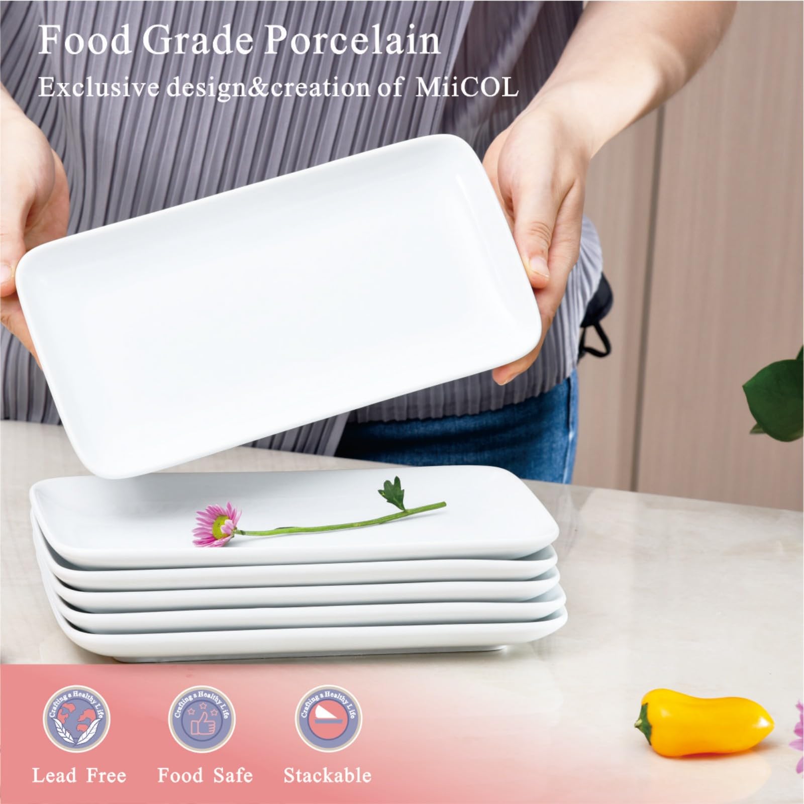 Miicol durable chip-resistant ceramic plates suitable for daily use and entertaining.