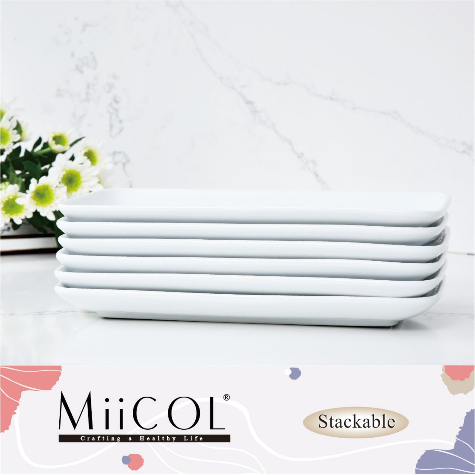 Miicol glazed ceramic plates are easy to clean and maintain a bright white shine.
