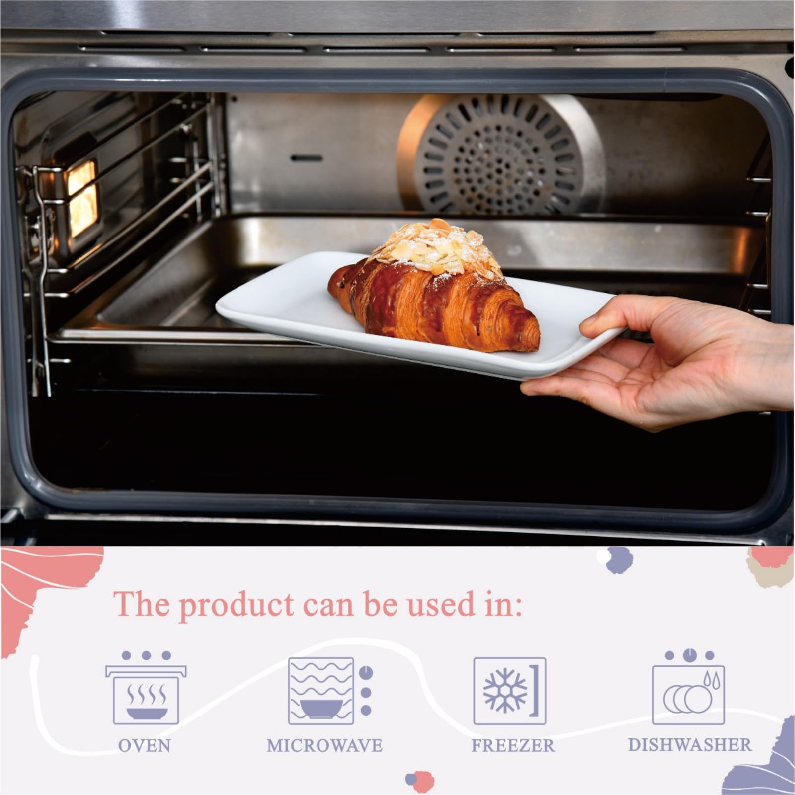 Miicol stackable rectangular serving plates saving kitchen storage space with modern style.