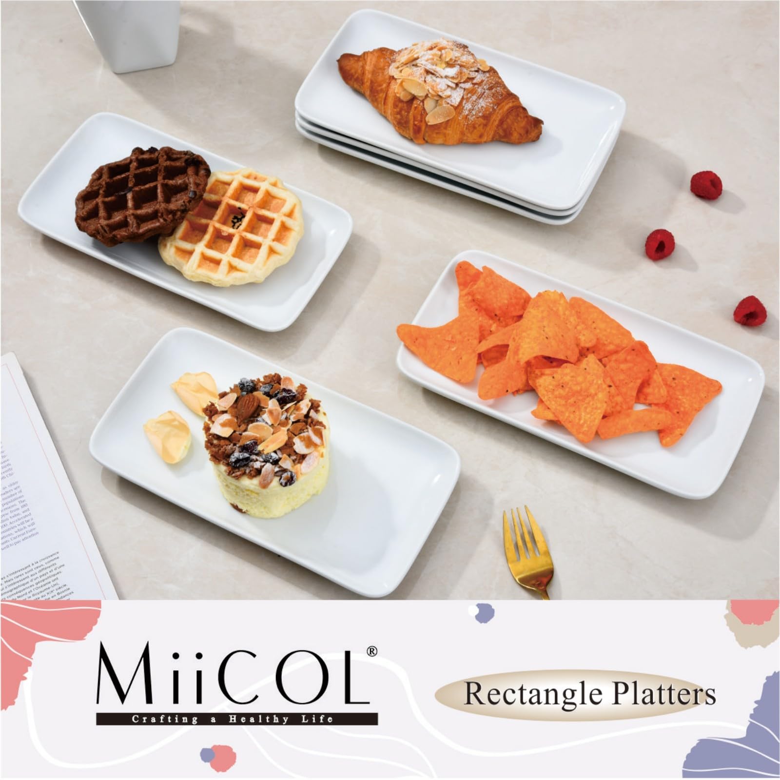 Miicol white ceramic sushi plate in 9-inch size for elegant presentation and portion control.