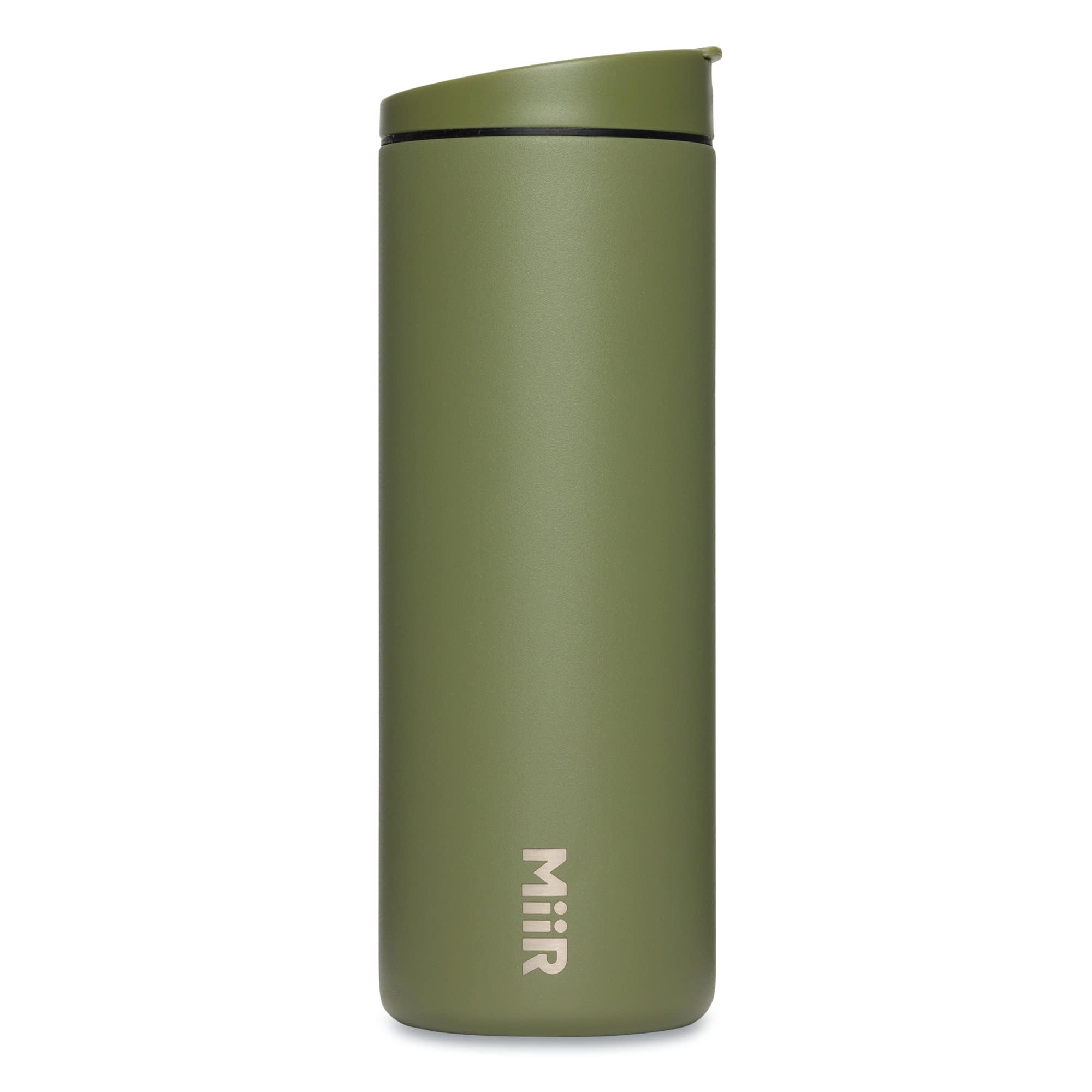 MiiR Flip Traveler 16oz tumbler with double-wall insulation keeps drinks hot or cold.