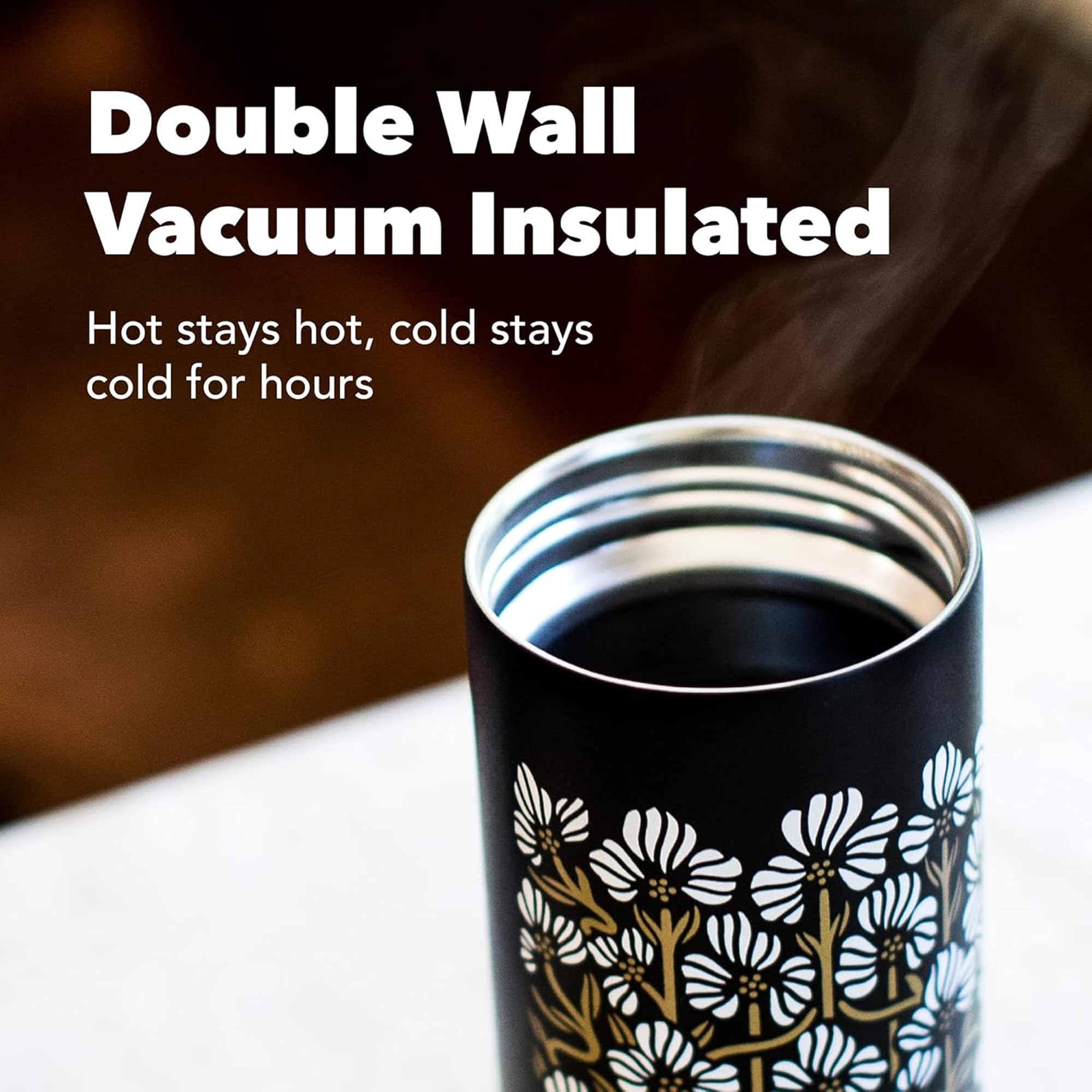 Polished exterior and durable design of the MiiR tumbler for stylish hydration.