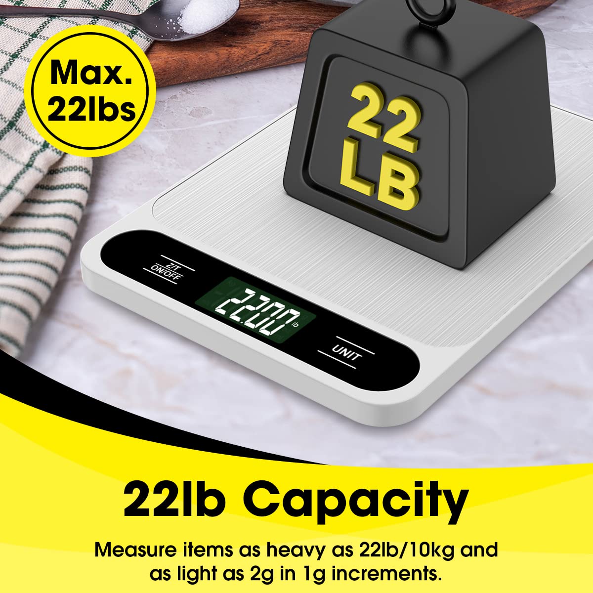 Mik-Nana Food Scale tare button enabling container subtraction