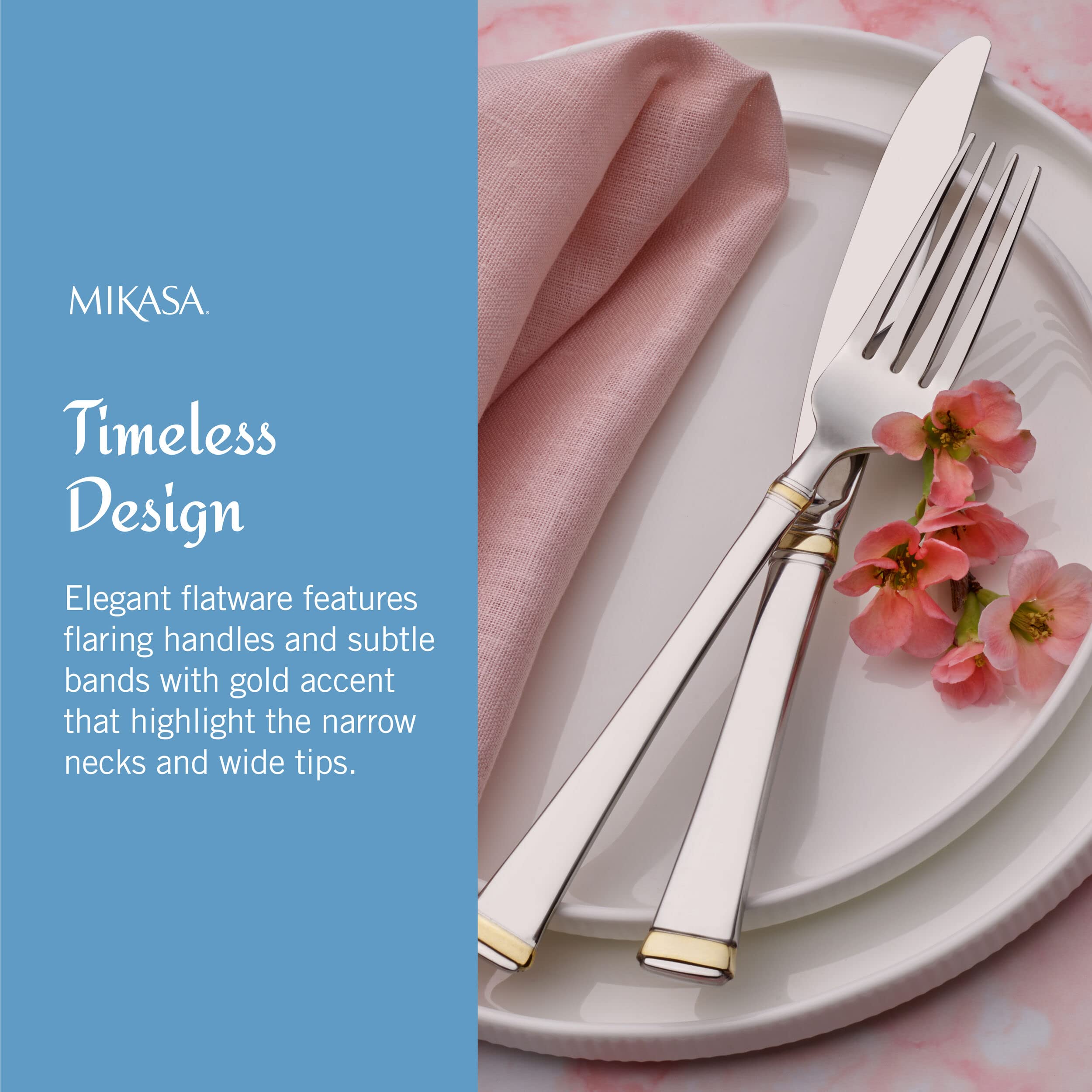 Mikasa Gold Accent Harmony spoons highlighting mirror finish and ergonomic grip