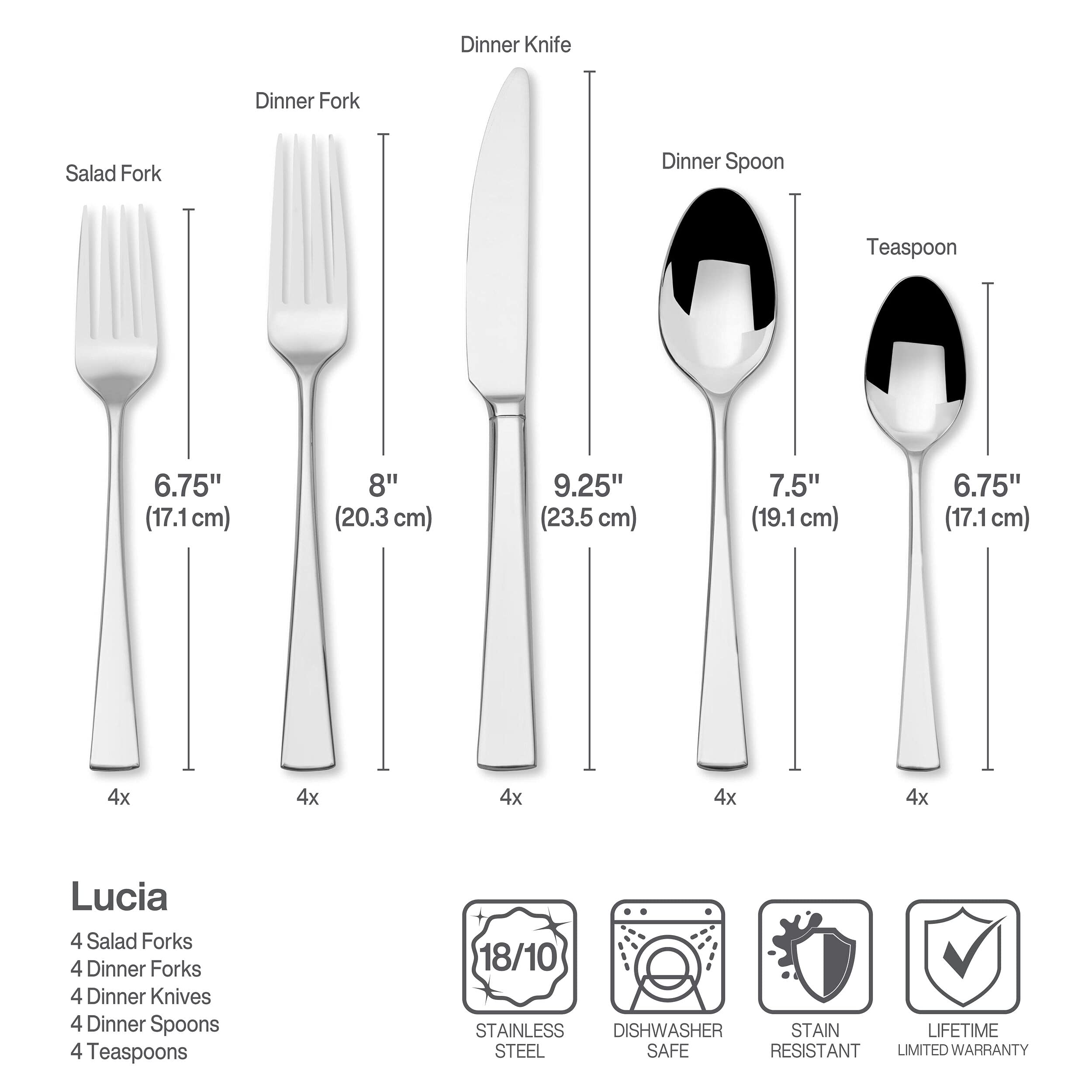 Mikasa Lucia polished-finish flatware stays bright through daily use.