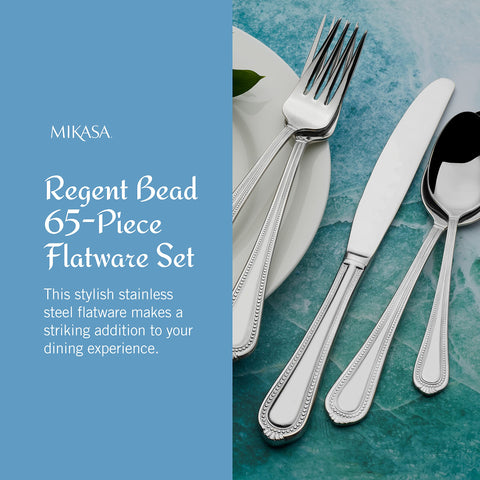 Bead-edge detail on Mikasa Regent Bead flatware adds classic charm.