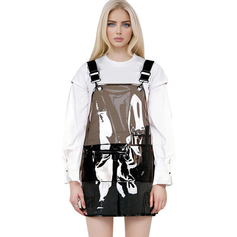 Miki Well upgraded hair stylist apron with transparent material for easy visibility and waterproof protection.