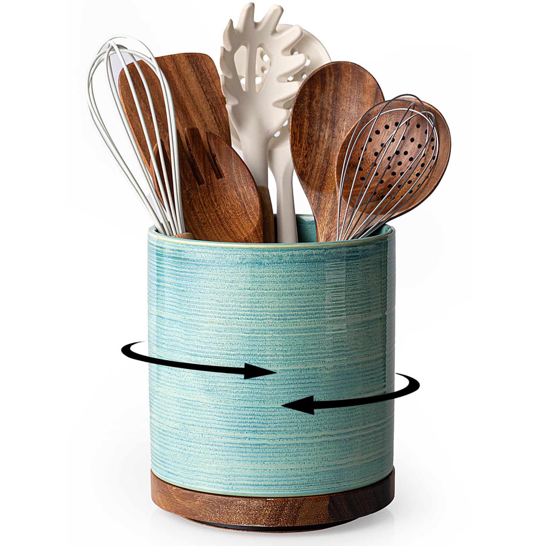 MIKIGEY 360° rotating ceramic utensil holder provides easy access to tools while cooking.