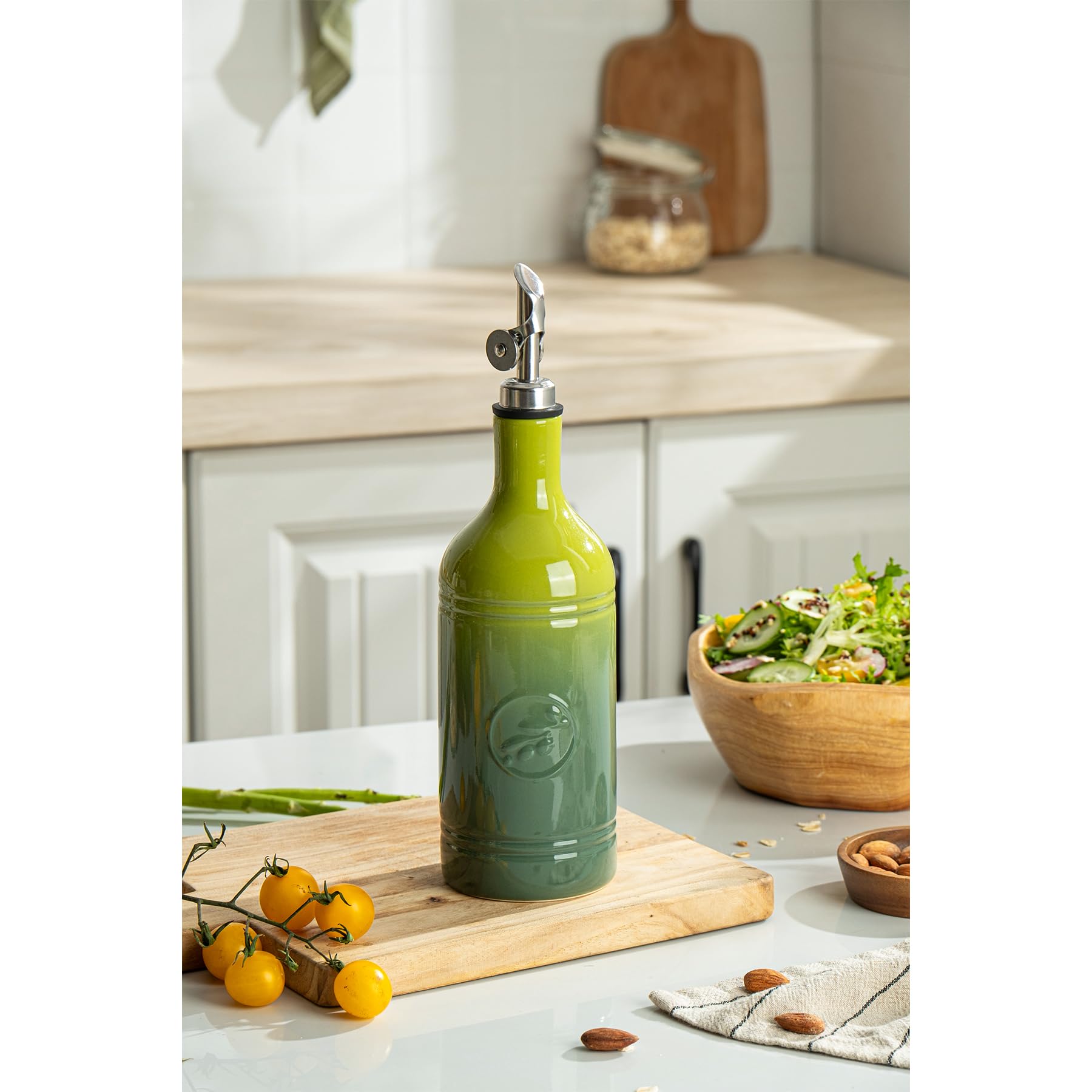 MIKIGEY ceramic oil dispenser with gradient green finish preserves freshness