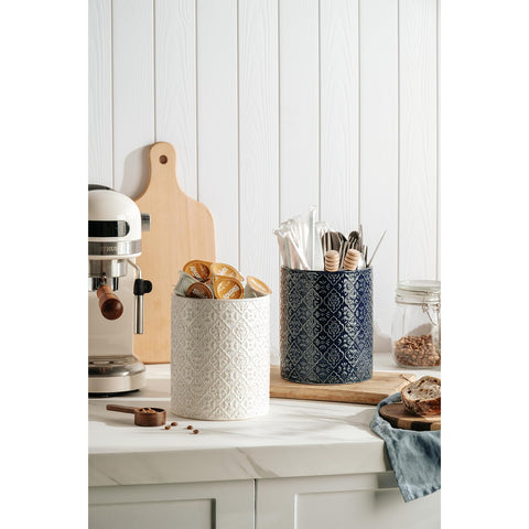 MIKIGEY heavy ceramic utensil crock prevents tipping during cooking
