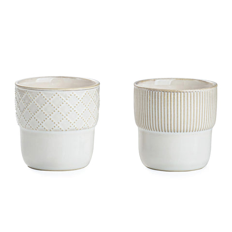 MIKIGEY embossed stripes espresso cups add farmhouse charm to daily coffee rituals.