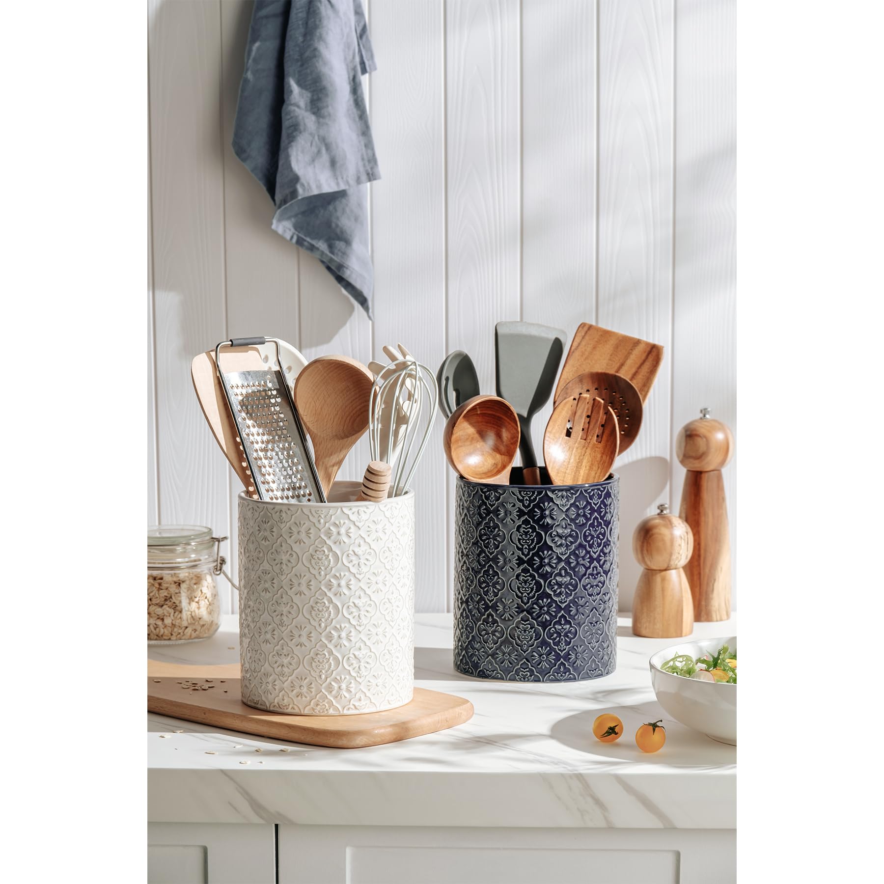 MIKIGEY blue glazed utensil holder offers durable countertop organization