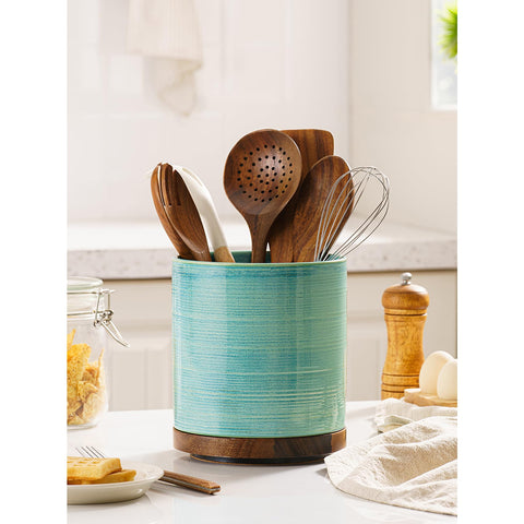 MIKIGEY large-capacity utensil crock keeps spatulas within reach and organized.
