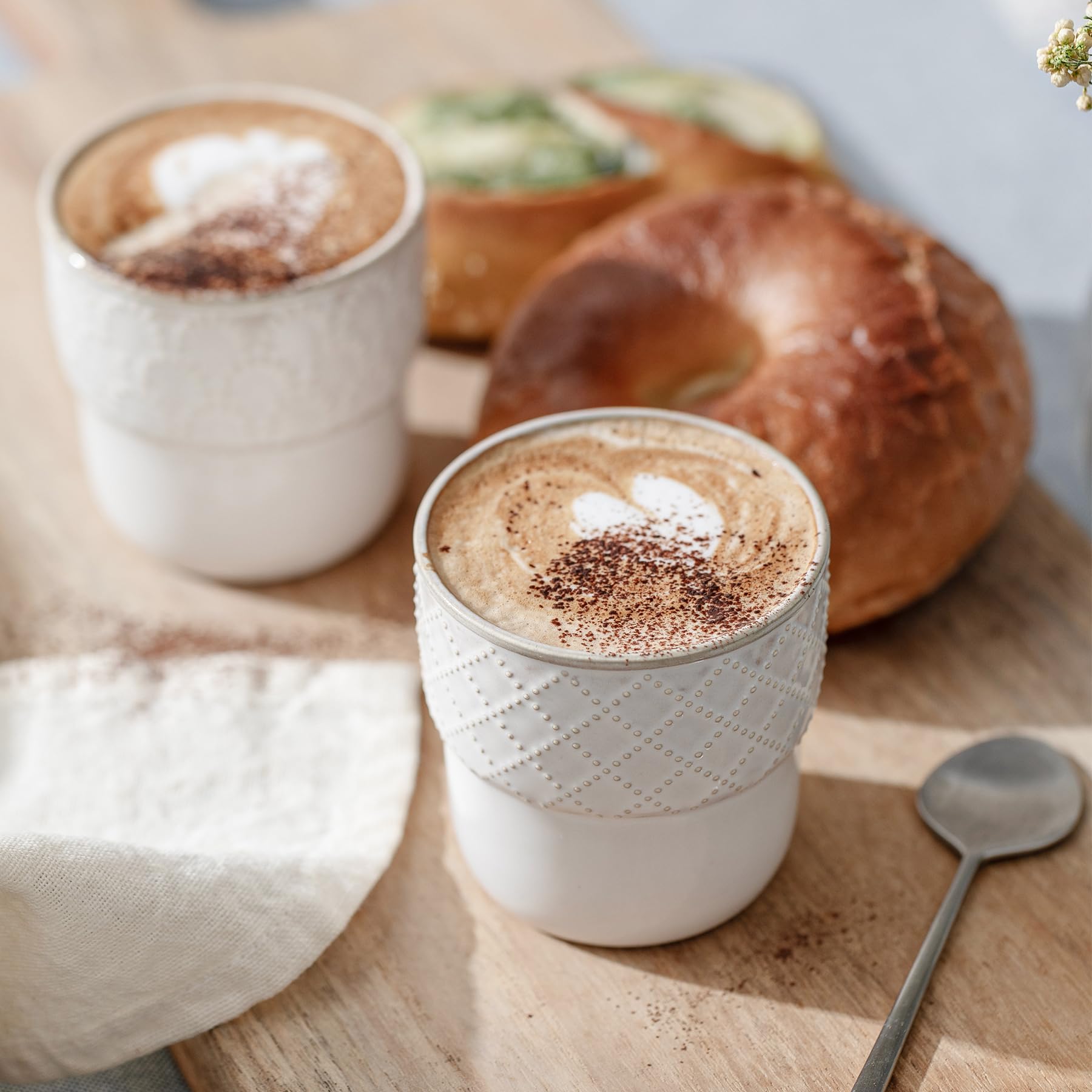 MIKIGEY mini coffee mugs with checks pattern enhance table settings.