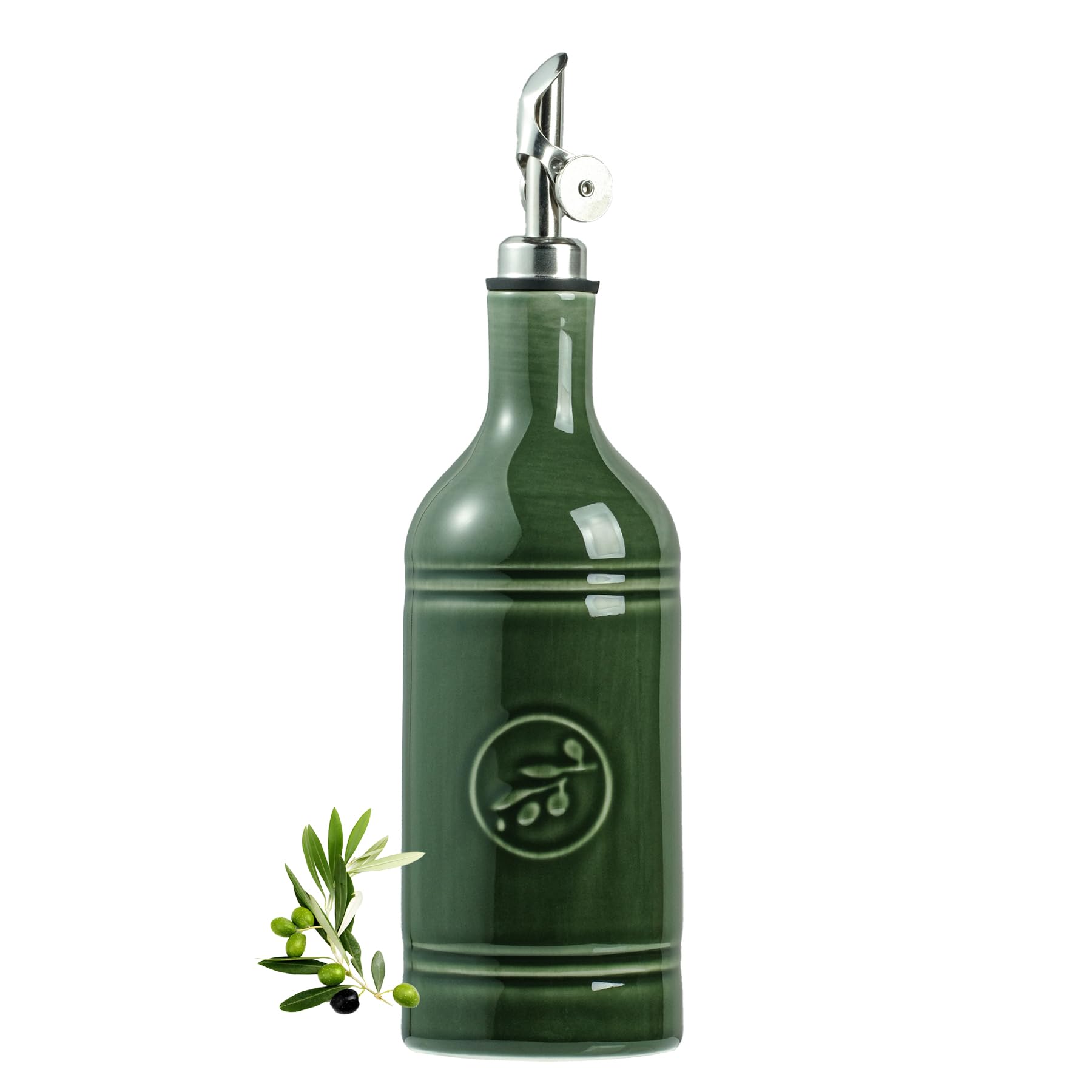 MIKIGEY olive oil dispenser bottle with olive leaf design preserves flavor by blocking UV light.