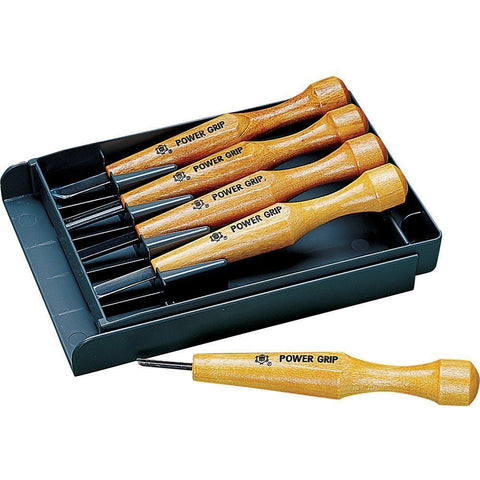 Mikisyo Rockler five-piece power grip carving set for precise wood shaping.