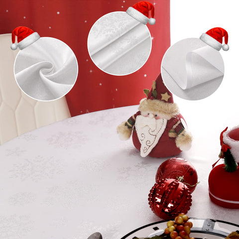 MikiUp 60-inch round tablecloth on Christmas dining setup.