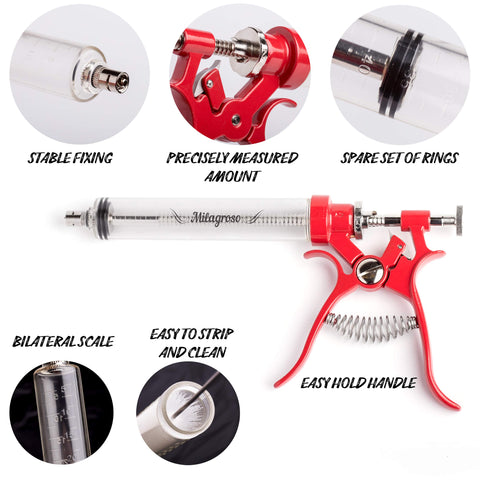 Milagroso meat injector gun is dishwasher-safe for easy cleanup.