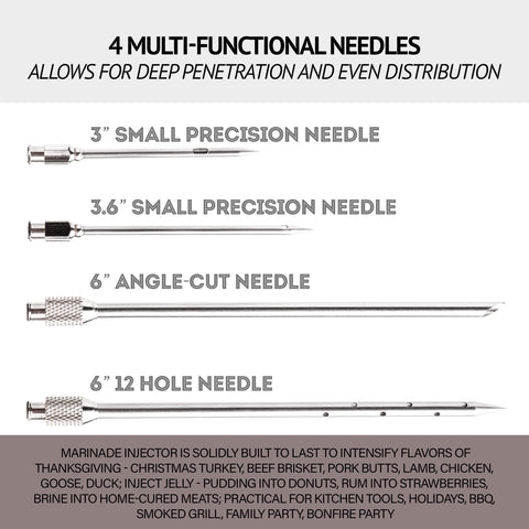 Milagroso meat injector gun includes spare silicone O-rings for longevity.
