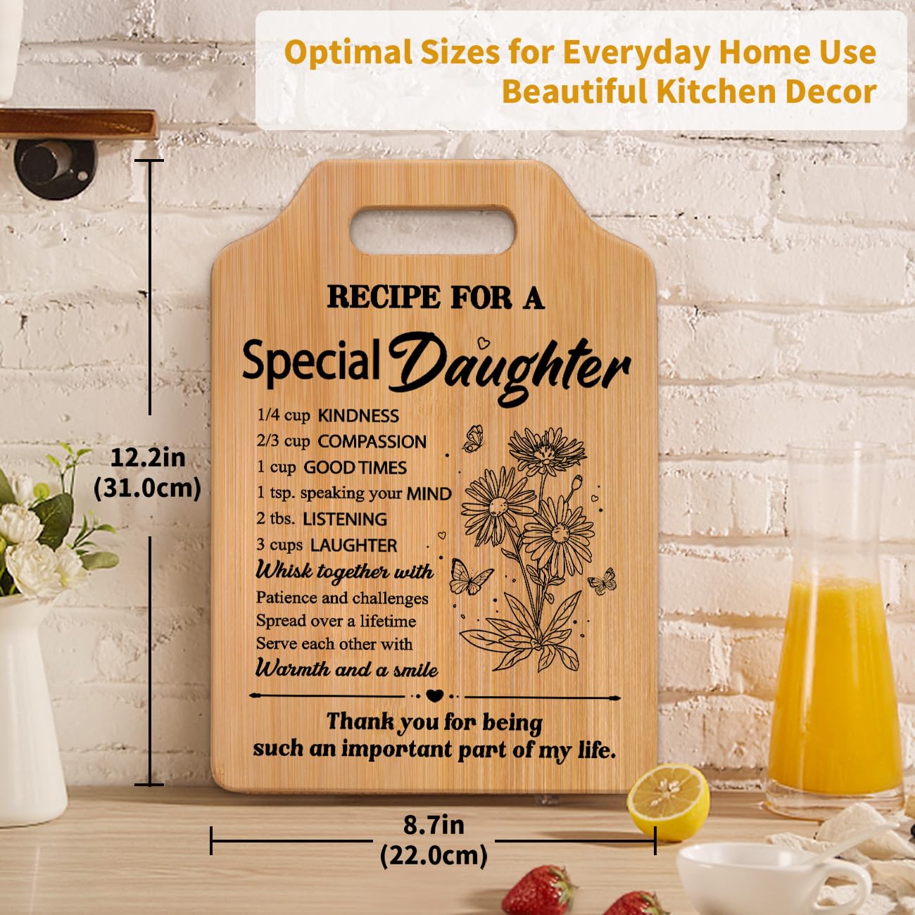 Milcier recipe cutting board for daughter's birthday gift, a timeless keepsake.