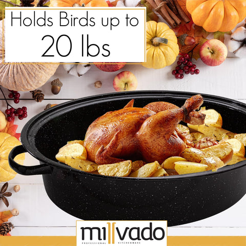 Millvado 20 lb capacity roaster ideal for large birds and gatherings.