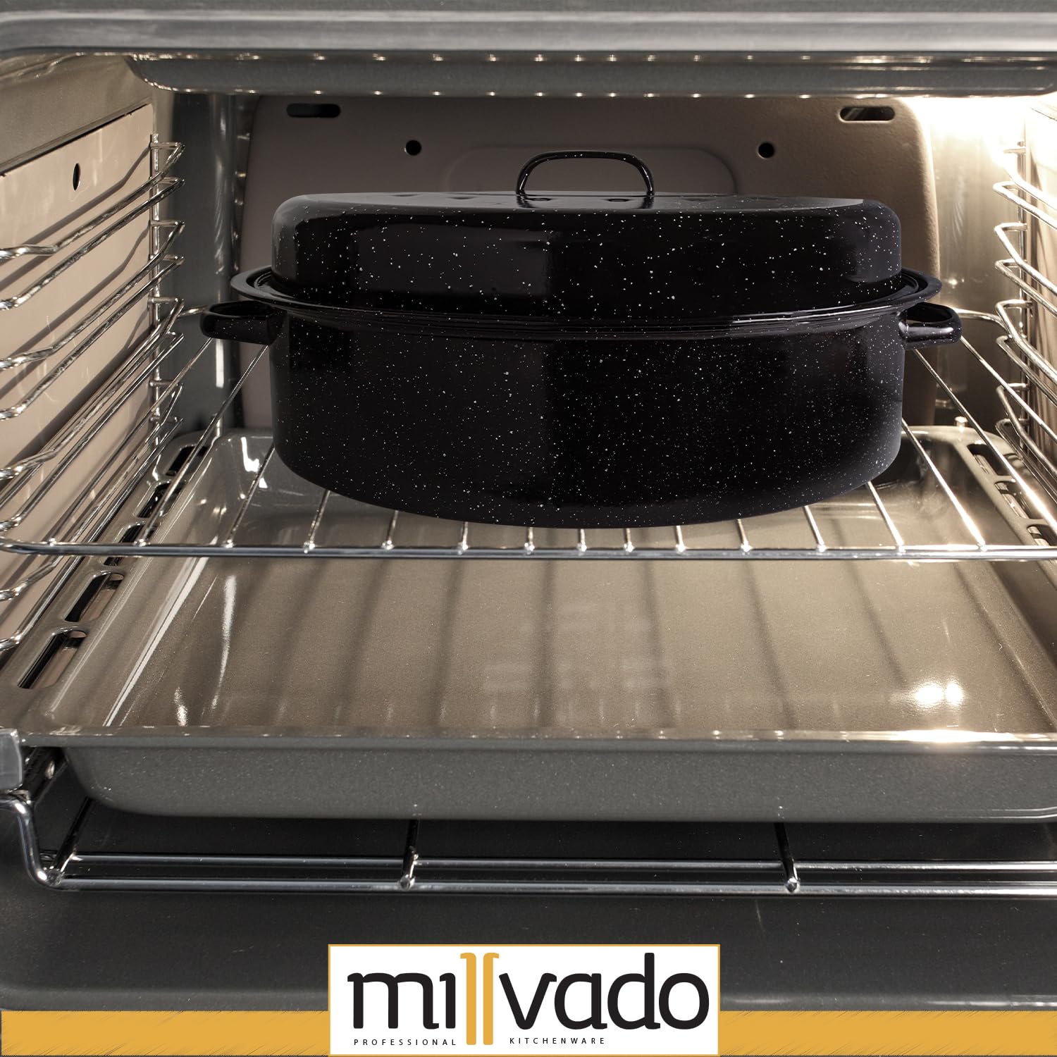 Millvado large roasting pan is dishwasher safe for simple cleanup.