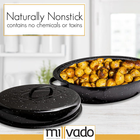 Millvado dome lid roaster preserves moisture for tender results.
