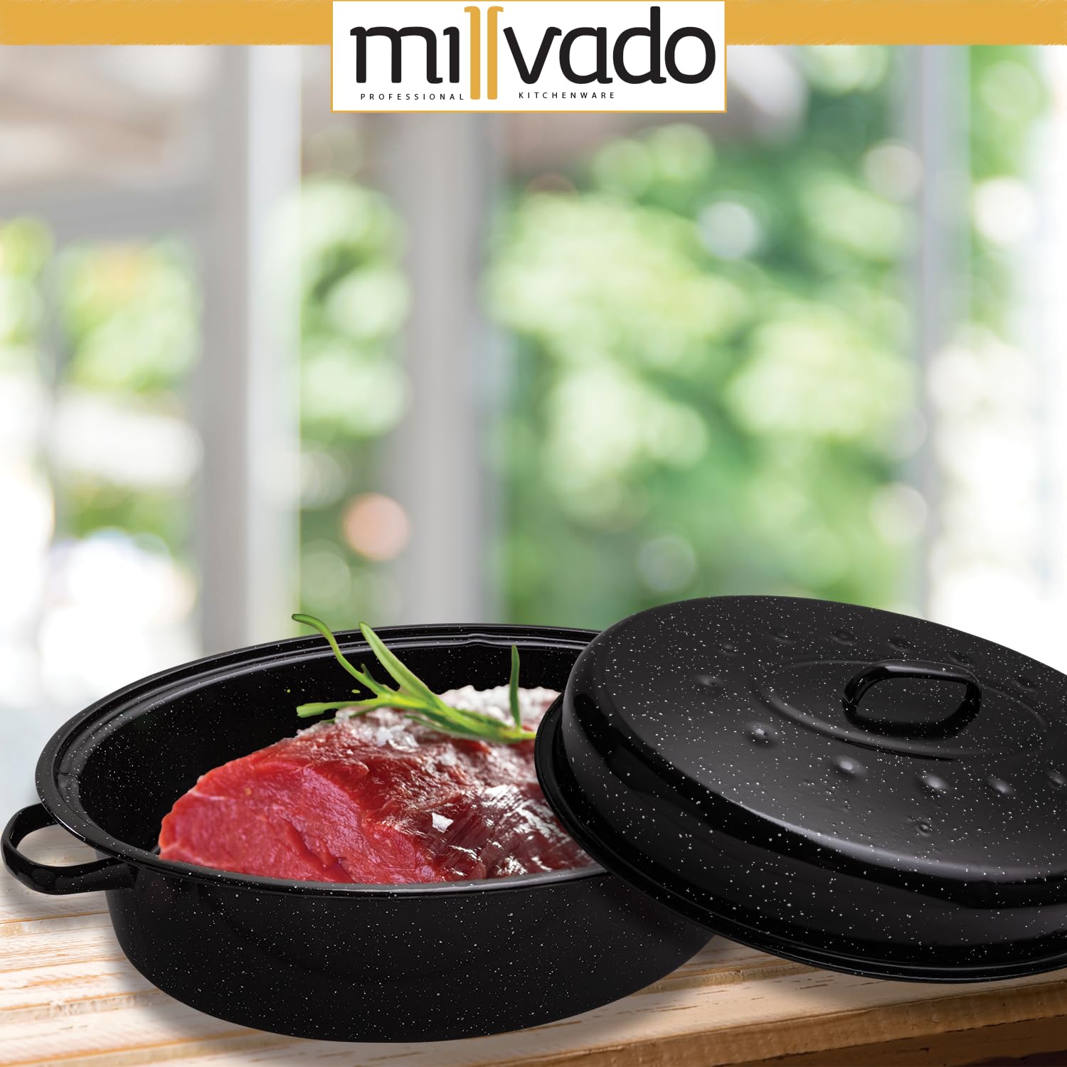Millvado oven roaster for turkey, chicken, and lamb roasts.