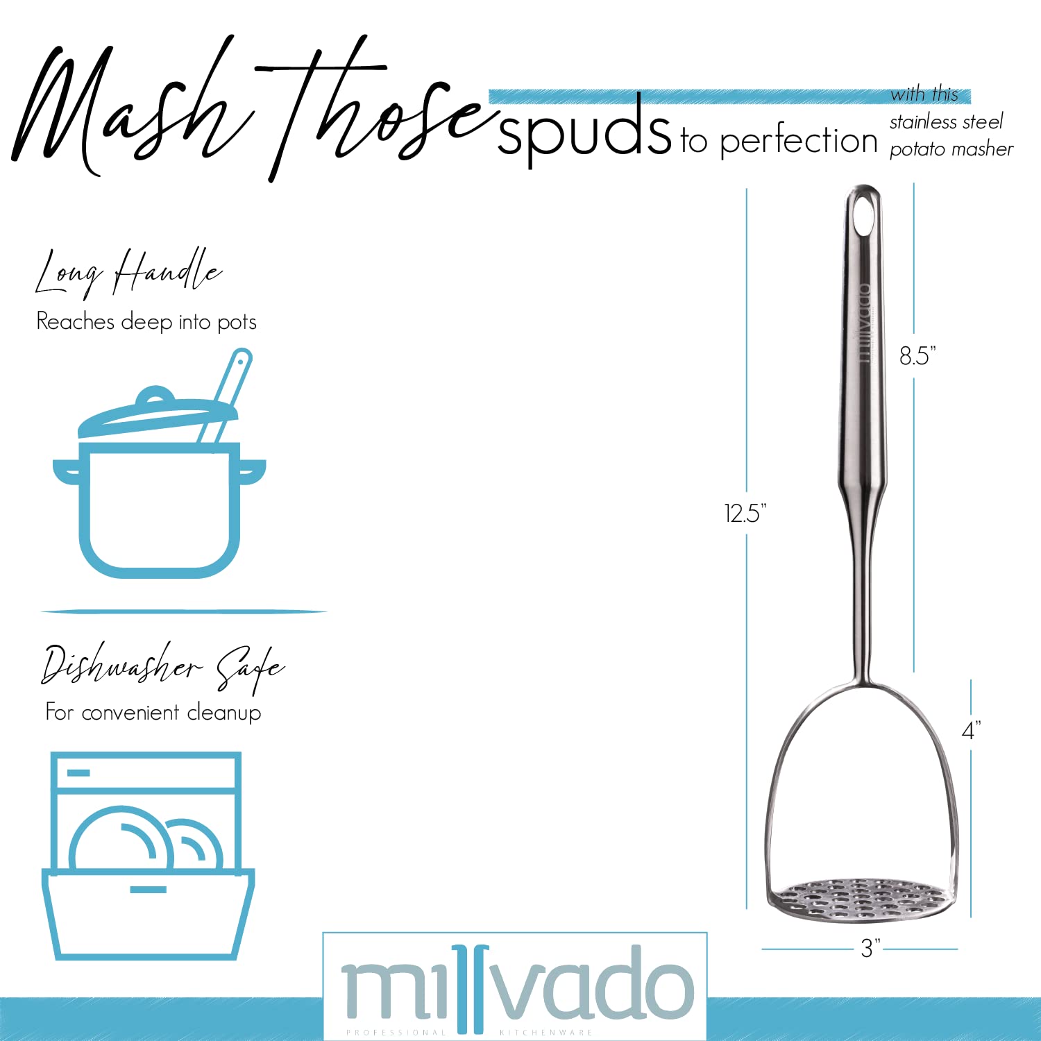 Millvado heavy duty metal masher withstands daily use for years
