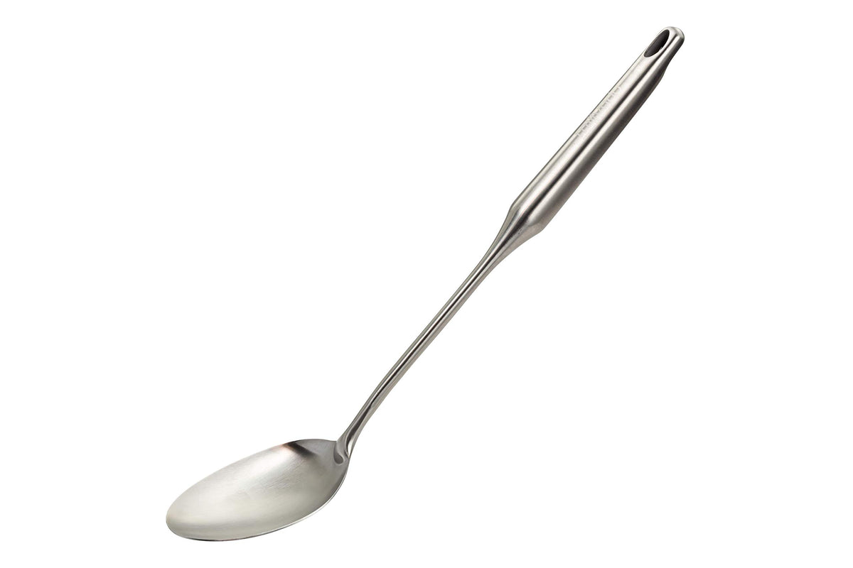 Millvado stainless steel big cooking spoon for stirring and serving in large pots.