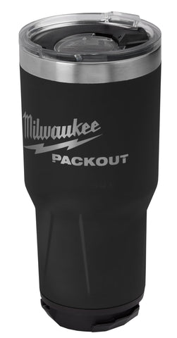 Milwaukee Packout insulated tumbler 890 ml with black top view for all-day temperature control