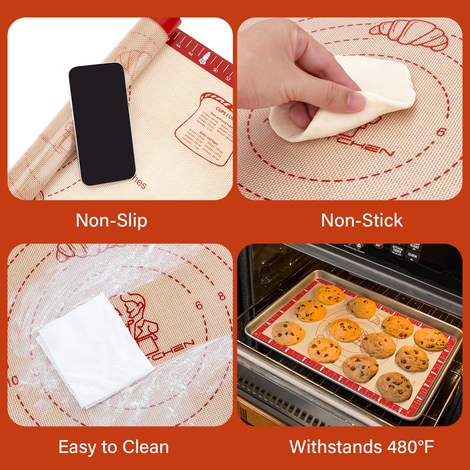 Mimekitchen mat features 6-in-1 usage for macarons, bread, cookies and more