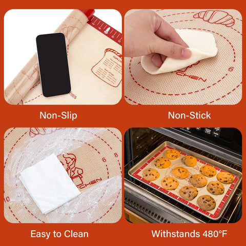 Mimekitchen mat features 6-in-1 usage for macarons, bread, cookies and more