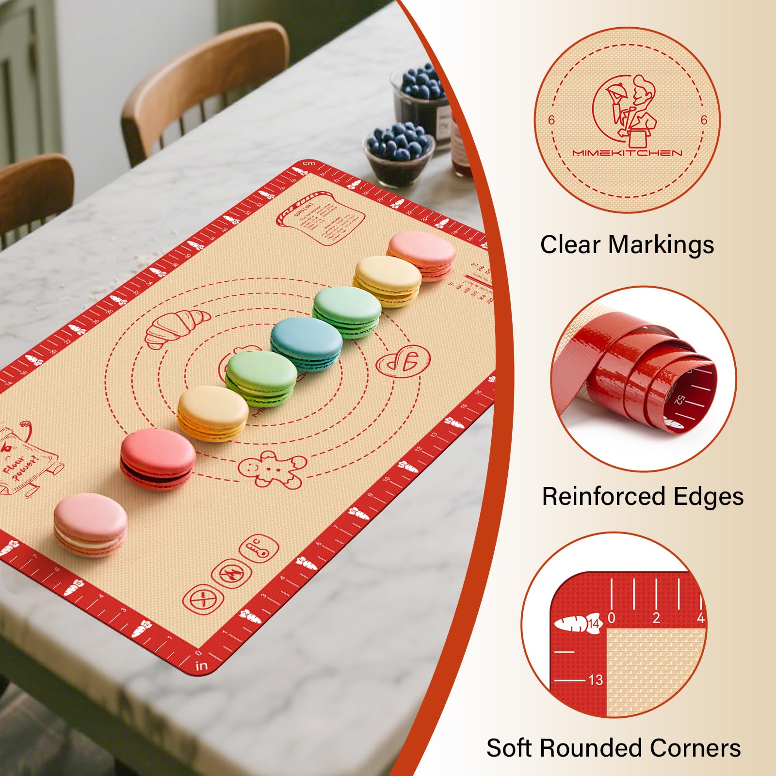 Mimekitchen non-slip base keeps mat steady during rolling and kneading