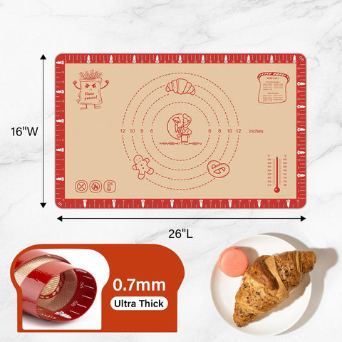 Mimekitchen baking mat with rounded edges for safe handling after kneading