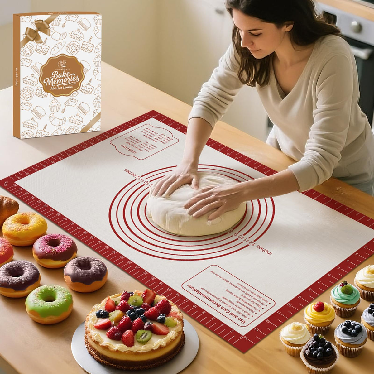 Mimekitchen silicone baking mat—open view shows large rolling surface with measurement marks