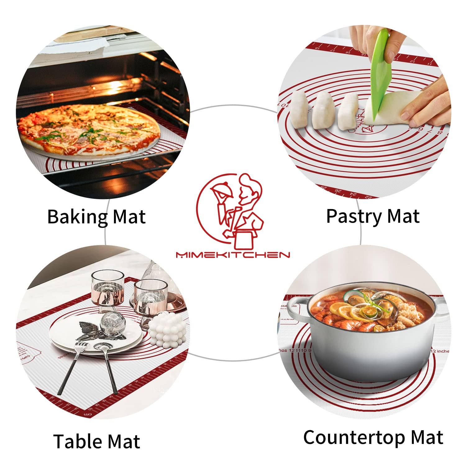 Mimekitchen mat features non-slip bottom that stays in place during rolling