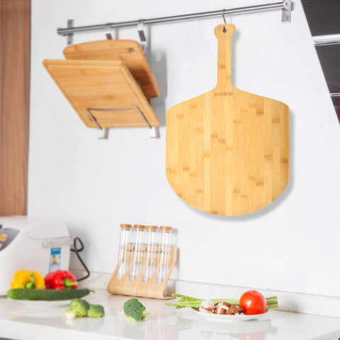 Mimiuo bamboo pizza peel easy-care surface for lasting use.