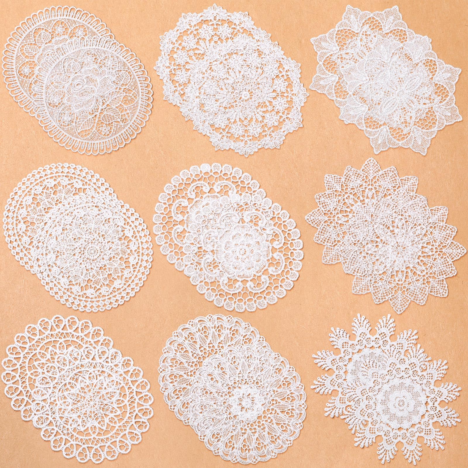 Mimorou 18 piece white lace doilies arranged on a dining table for rustic charm