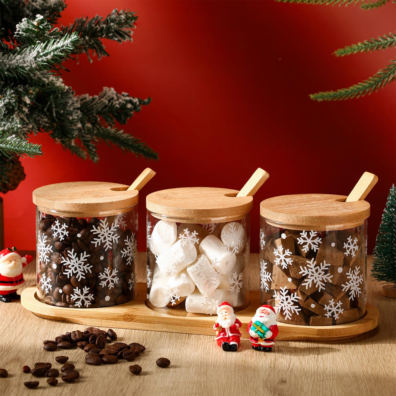 Mimorou winter snowflake glass jar with lid and base for festive storage