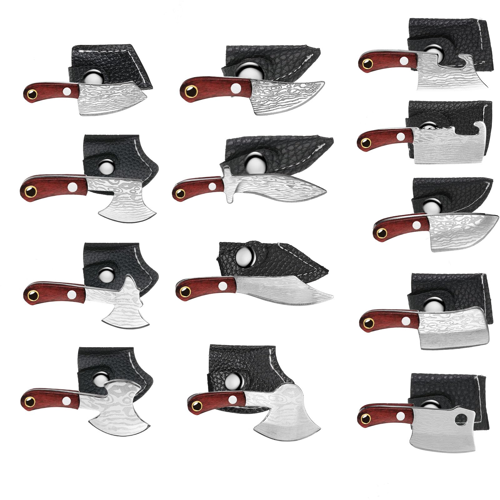 Minatee 13-piece mini knife set with Damascus pattern and pocket-ready design