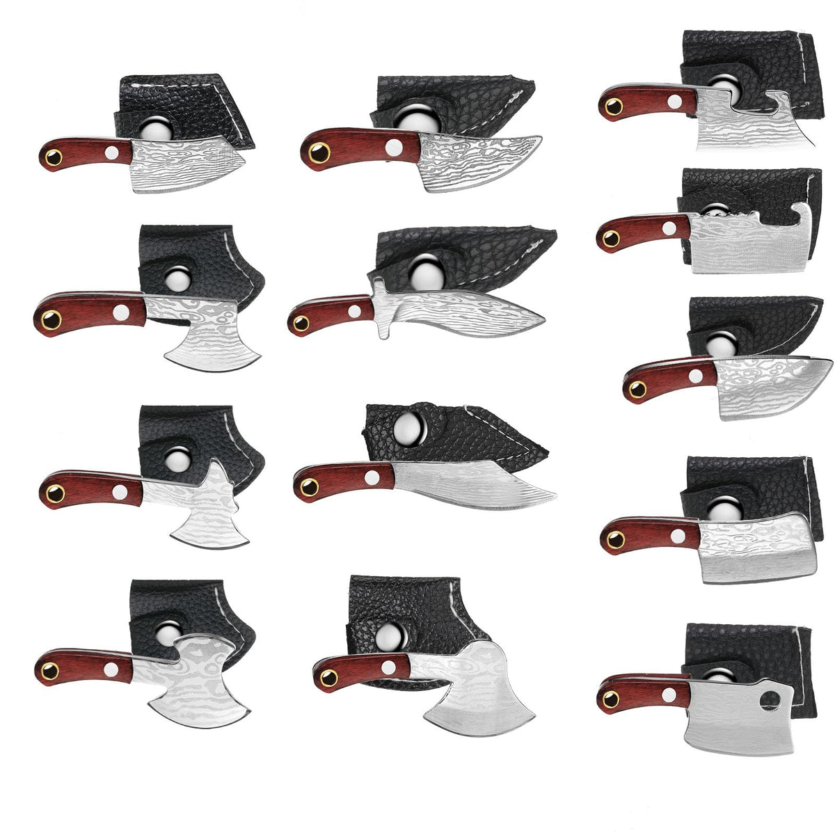 Minatee 13-piece mini knife set with Damascus pattern and pocket-ready design