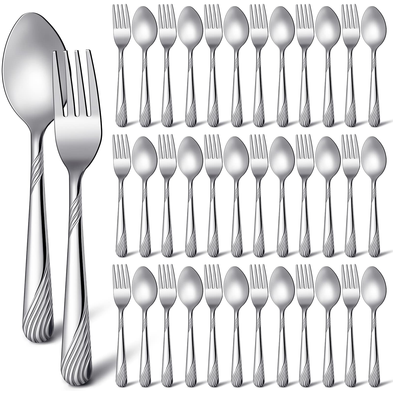 Minatee 50-pcs silverware set includes forks and spoons for versatile gatherings.
