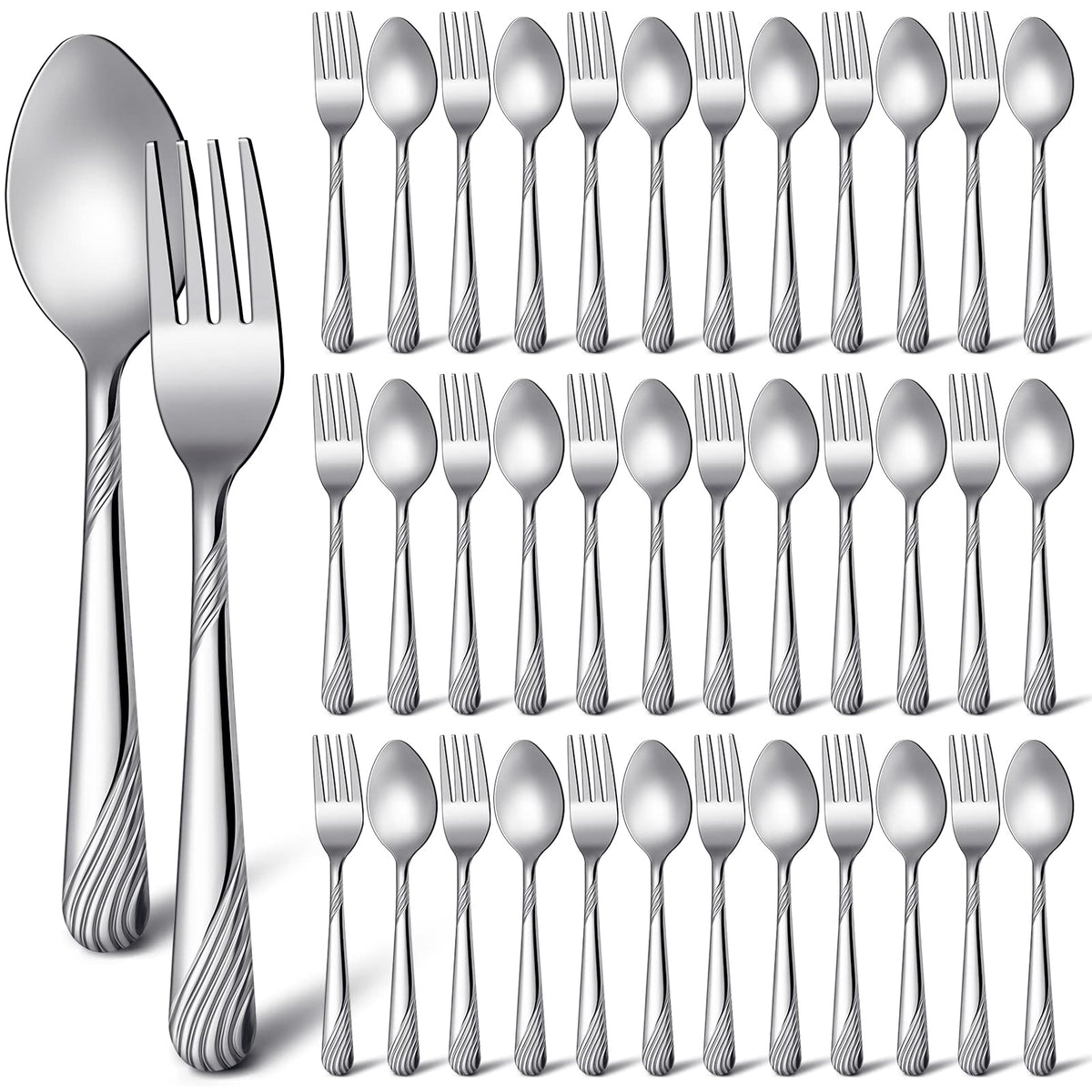 Minatee 50-pcs silverware set includes forks and spoons for versatile gatherings.
