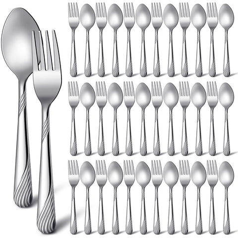 Minatee 50-pcs silverware set includes forks and spoons for versatile gatherings.