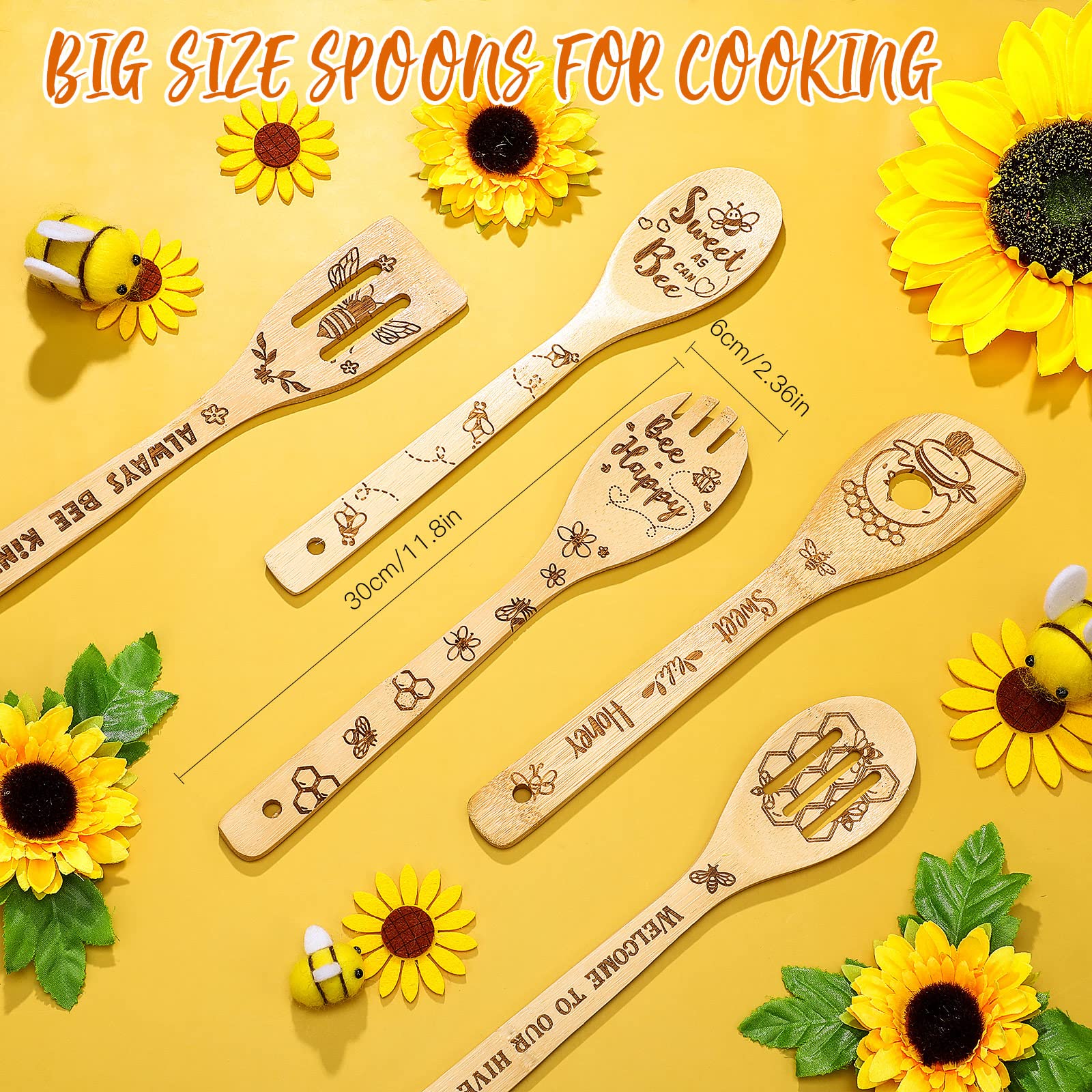 Minatee bamboo utensils set with rustic finish for kitchen tasks.