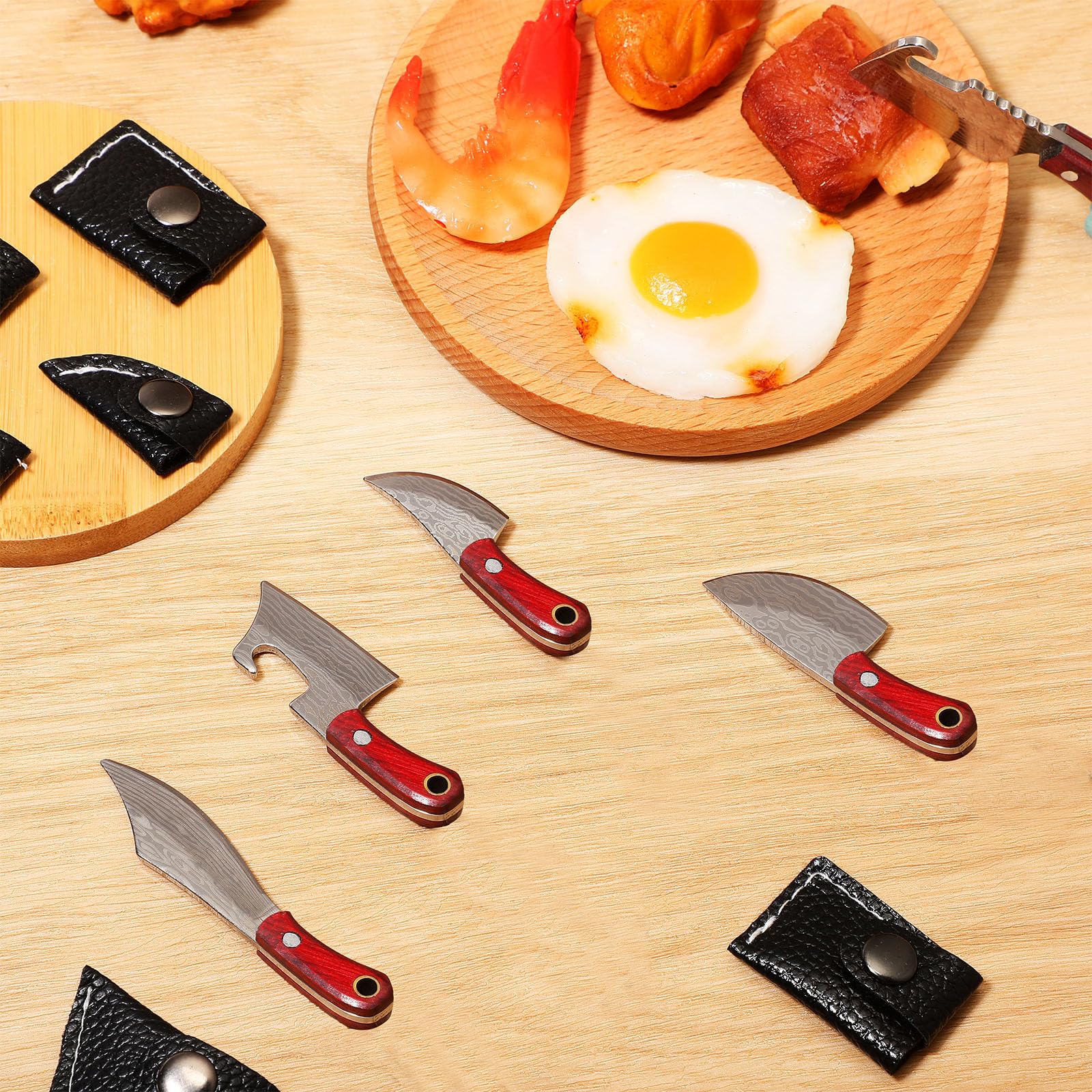 Minatee Damascus-style knives with eye-catching swirl patterns for everyday tasks