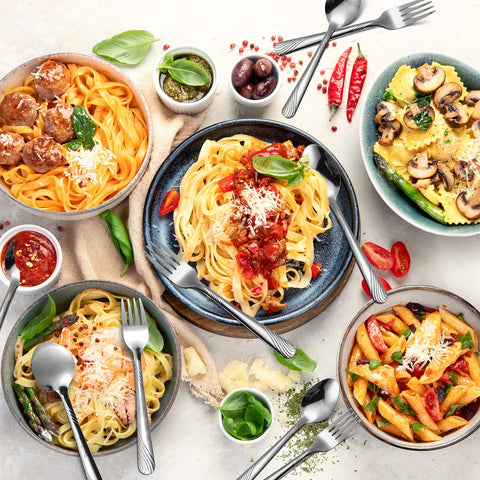 Minatee stainless steel spoons offer reliable use for soups and desserts.