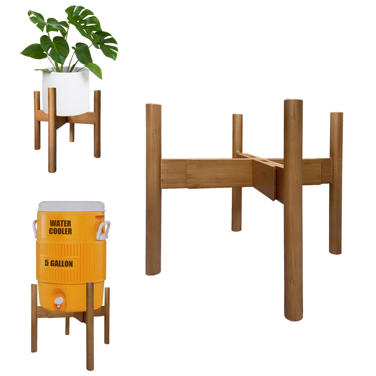 MinBoo adjustable dispenser stand shows a 9-14.5 inch width for versatile jug sizes.